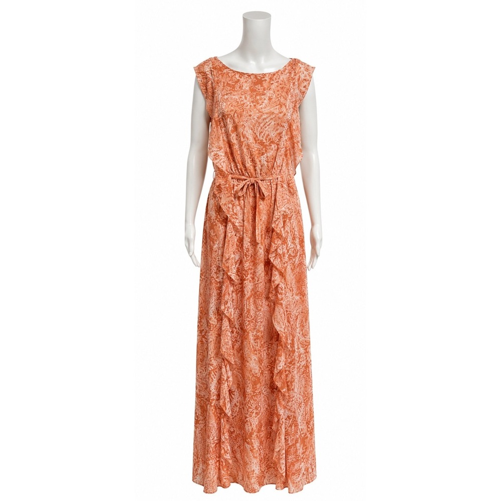 BCBGMAXAZRIA Kolline Ruffle Maxi Dress Orange Ambrosia Combo Boho resort flowy